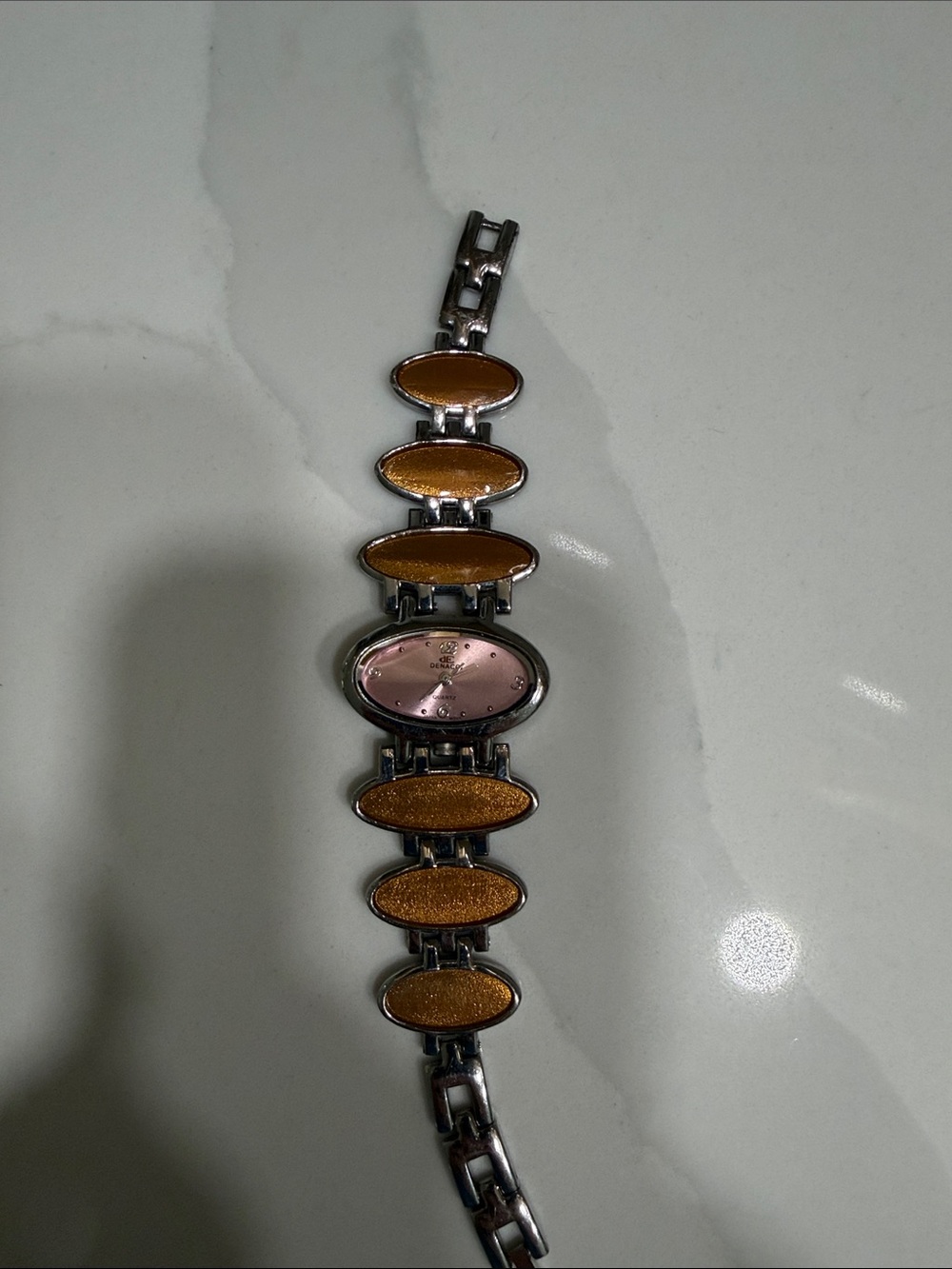 Esprit Pink Dial Bracelet Watch with Bronze-Tone Ovals